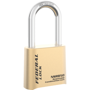 FPAD0172 FEDERAL NSRB52R RESETTABLE BRASS COMBINATION LONG SHACKLE PADLOCK